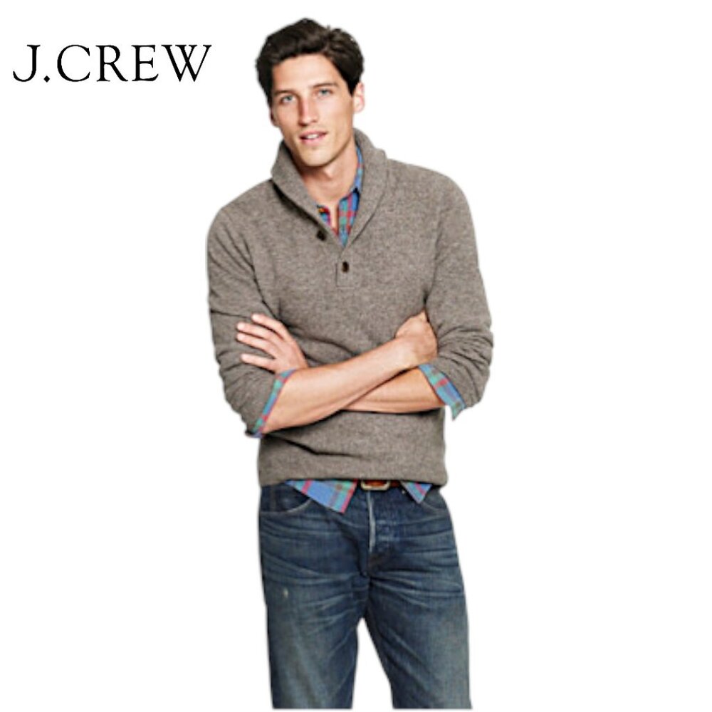 J.CREW Men's Sweater Lambswool Blend Shawl Collar Button Pullover Tan | XXL